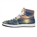 Moon Beach Print High Top Leather Sneakers