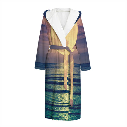 Moon Beach Print Hooded Bathrobe