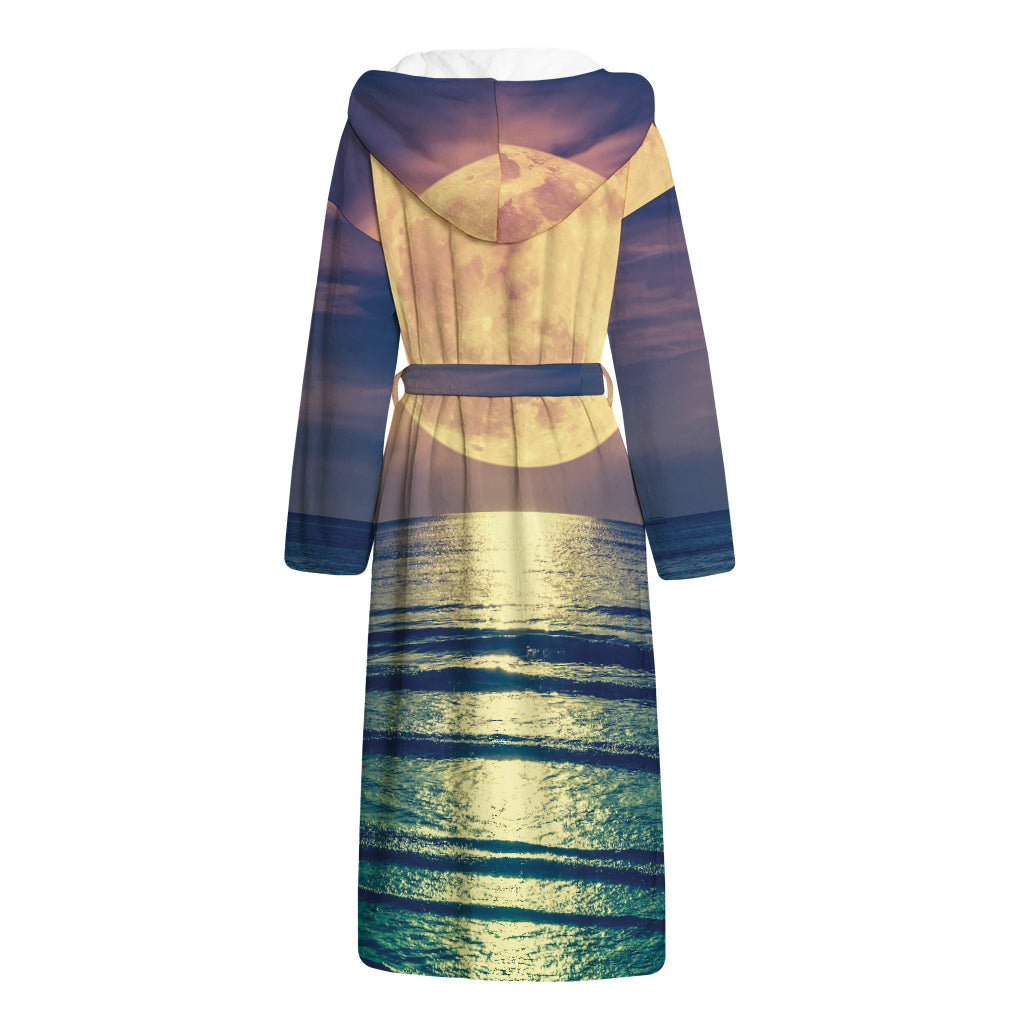 Moon Beach Print Hooded Bathrobe