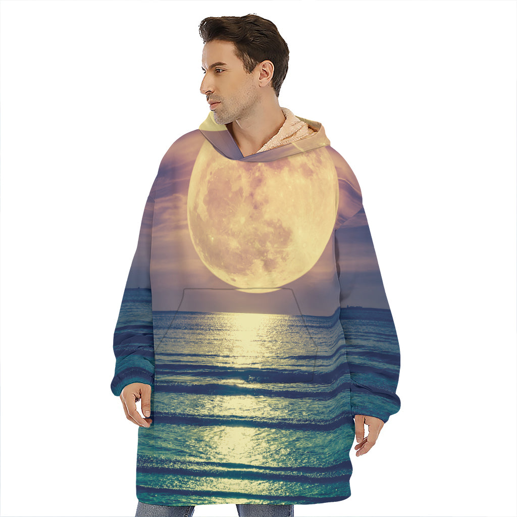 Moon Beach Print Hoodie Blanket