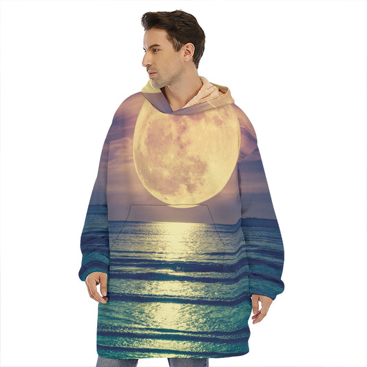 Moon Beach Print Hoodie Blanket