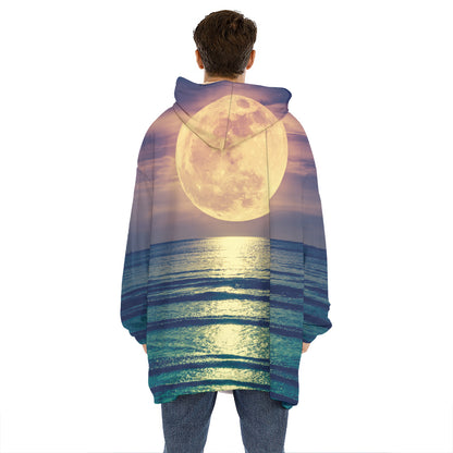 Moon Beach Print Hoodie Blanket