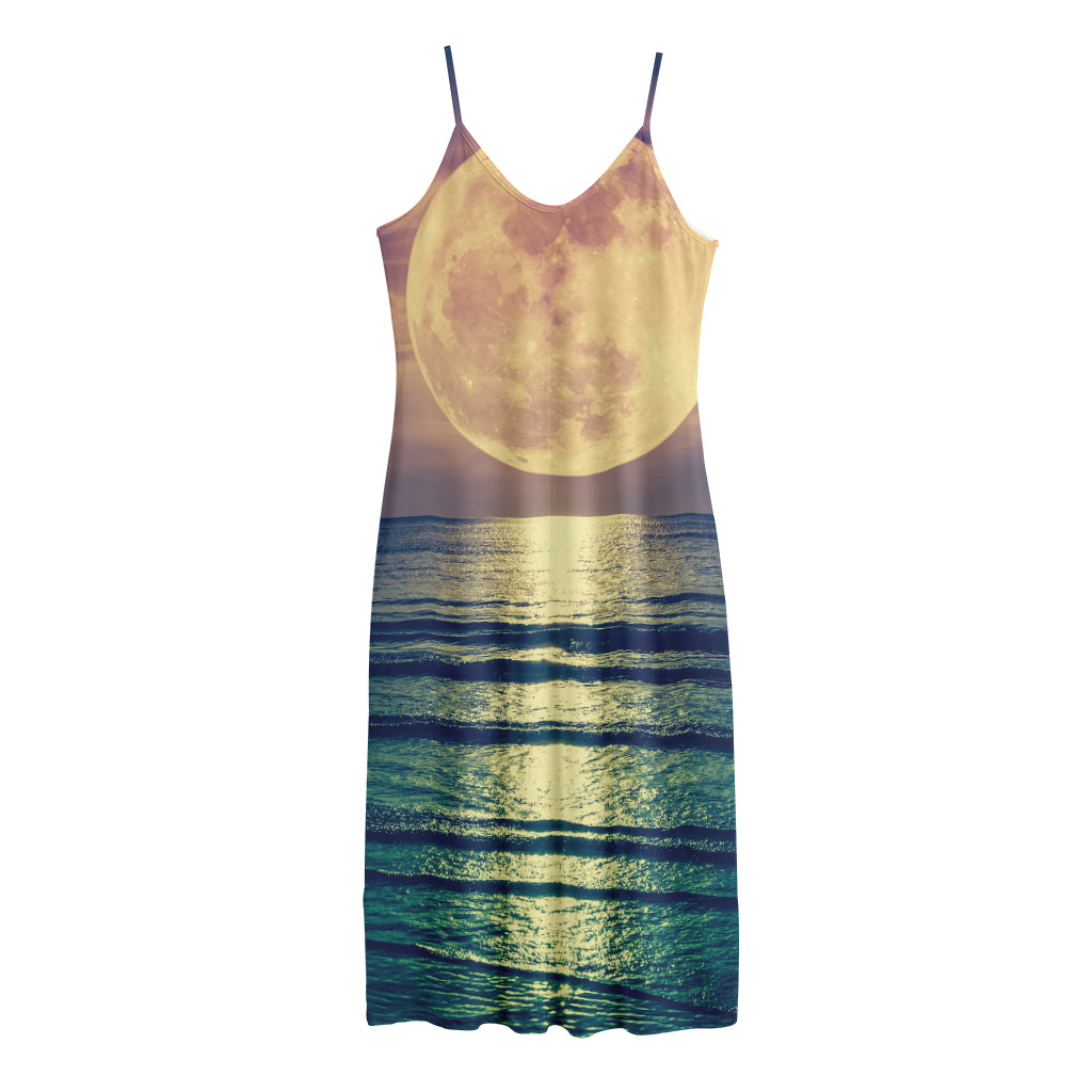 Moon Beach Print Jersey Midi Cami Dress