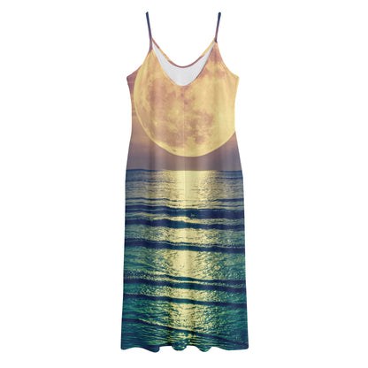 Moon Beach Print Jersey Midi Cami Dress