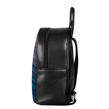 Moon Beach Print Leather Backpack