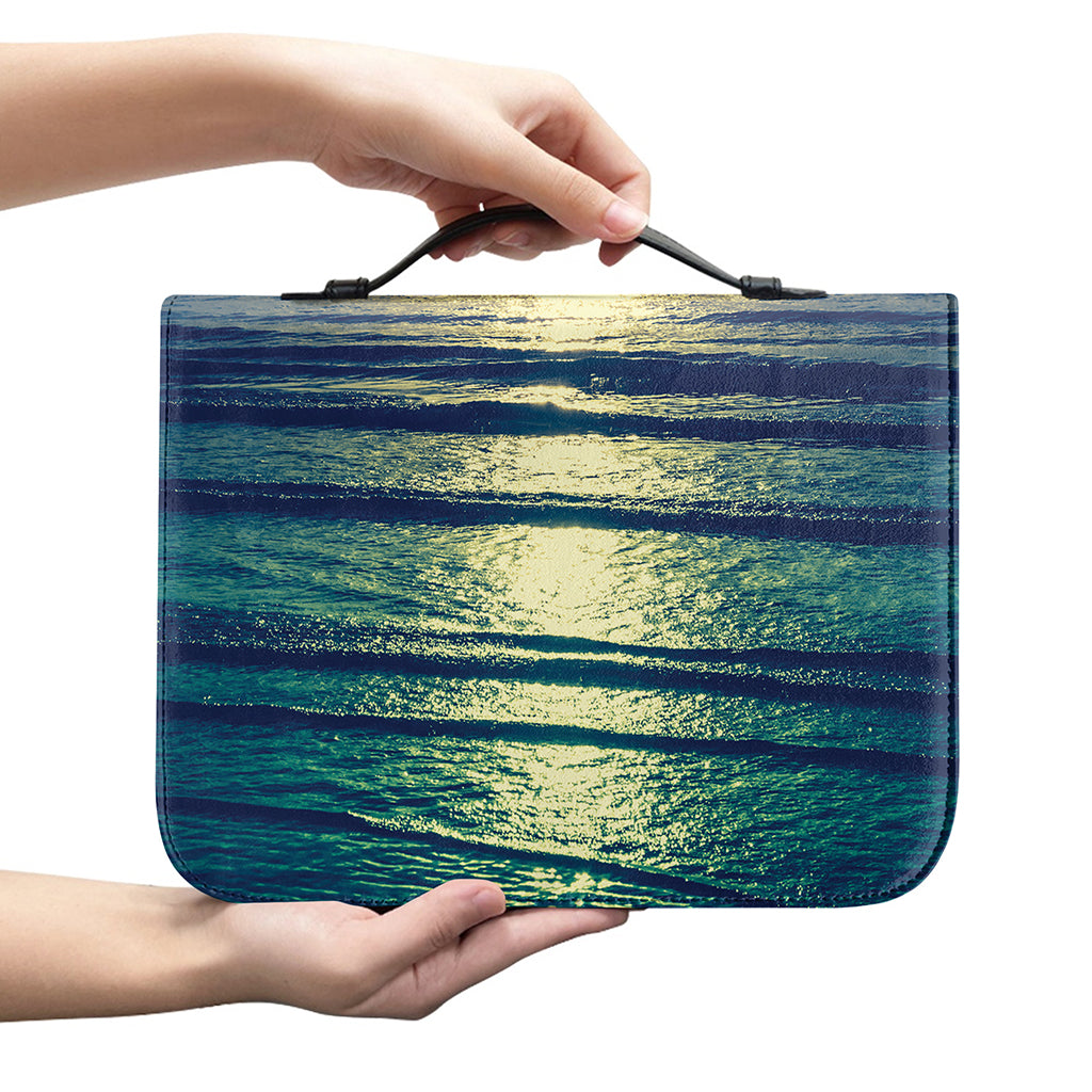 Moon Beach Print Leather Bible Cover