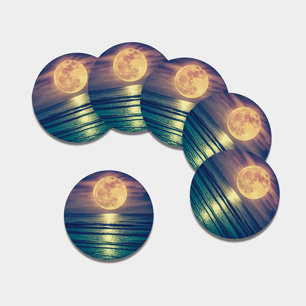 Moon Beach Print Leather Coaster Set