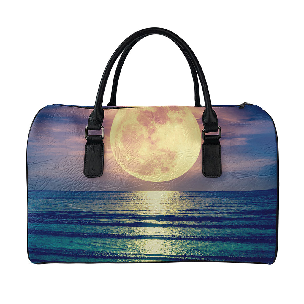 Moon Beach Print Leather Duffle Bag