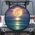 Moon Beach Print Leather Spare Tire Cover