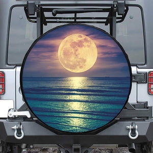 Moon Beach Print Leather Spare Tire Cover