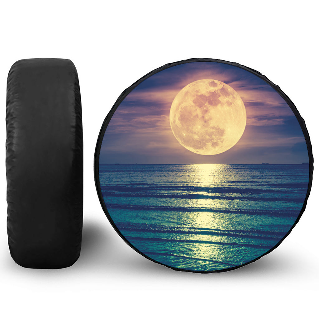 Moon Beach Print Leather Spare Tire Cover