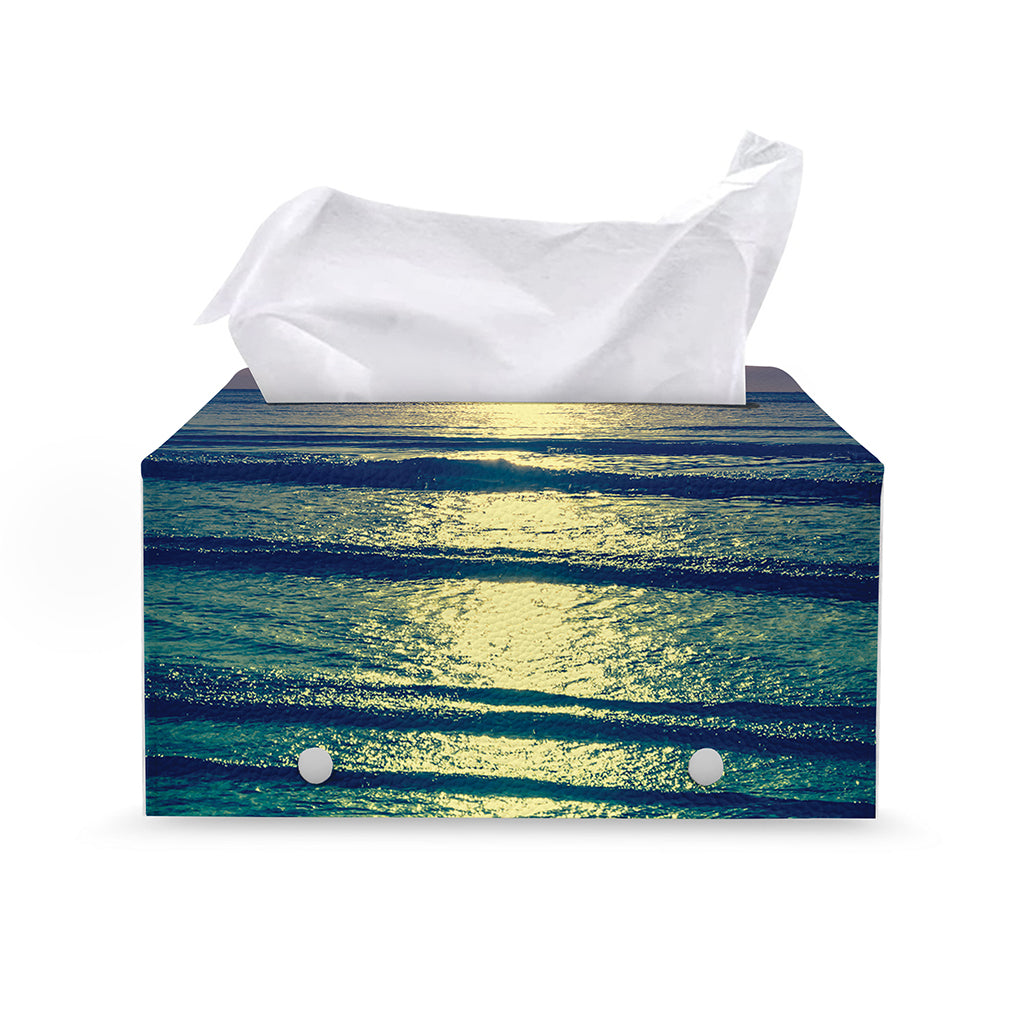 Moon Beach Print Leather Tissue Box Cover
