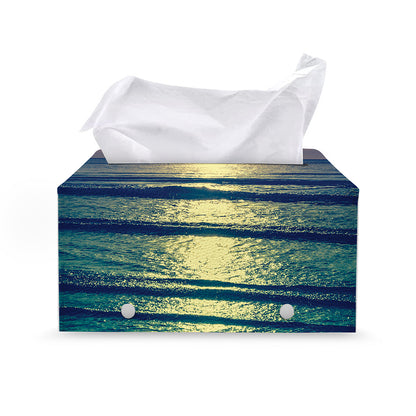 Moon Beach Print Leather Tissue Box Cover