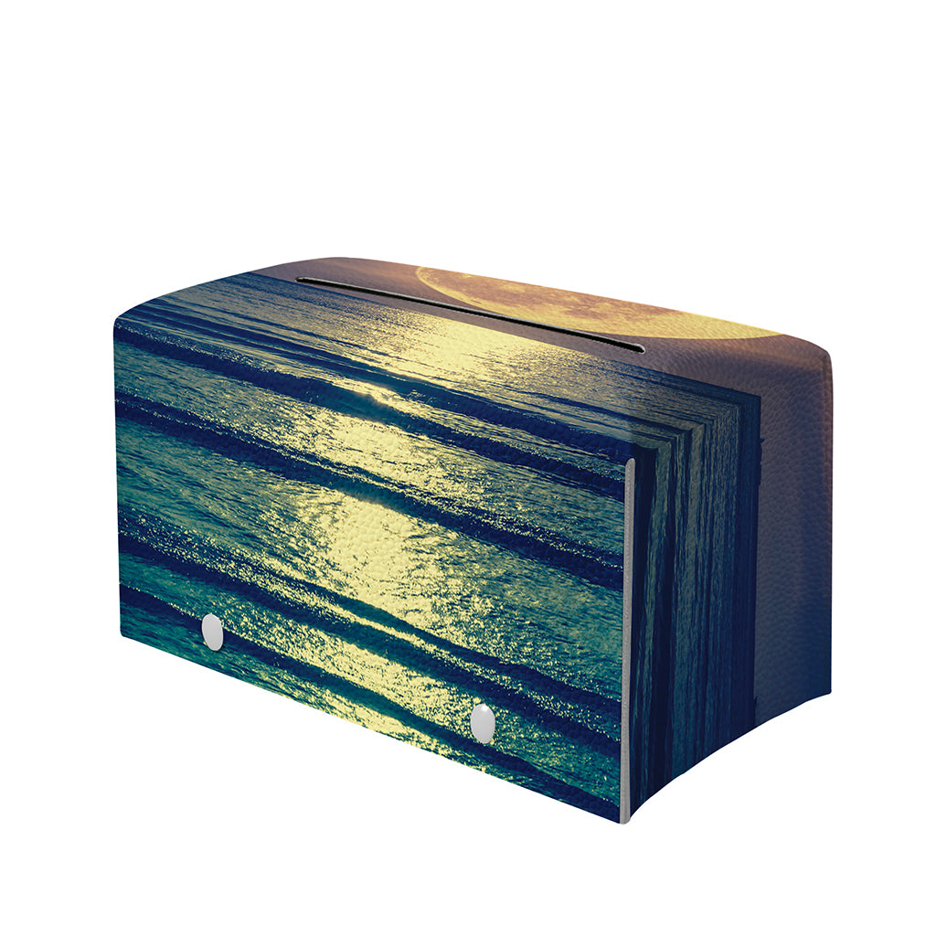 Moon Beach Print Leather Tissue Box Cover