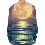 Moon Beach Print Long Sleeve Baseball Jersey