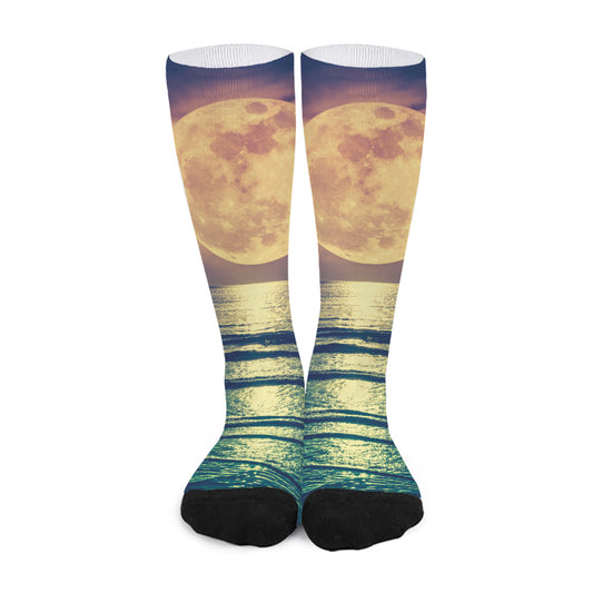 Moon Beach Print Long Socks