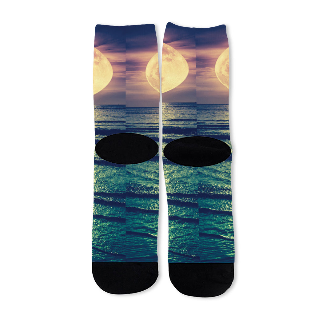 Moon Beach Print Long Socks