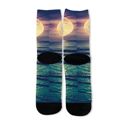 Moon Beach Print Long Socks