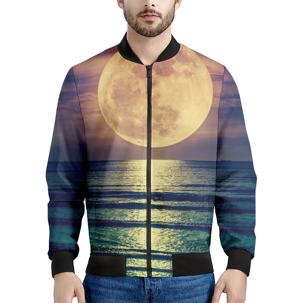Moon Beach Print Men's Bomber Jacket