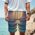 Moon Beach Print Men's Cargo Shorts