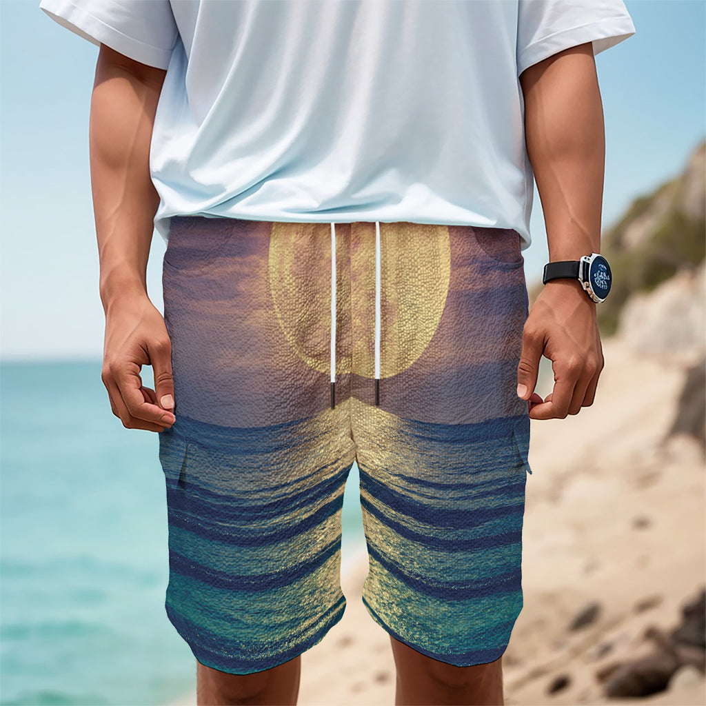 Moon Beach Print Men's Cargo Shorts