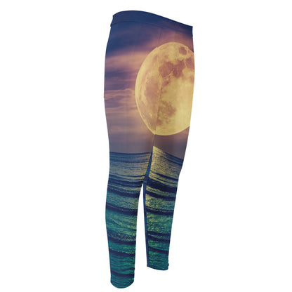 Moon Beach Print Men's Compression Pants