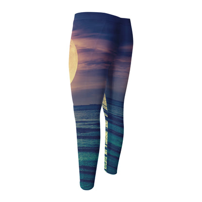 Moon Beach Print Men's Compression Pants