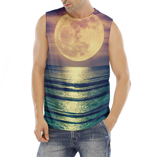Moon Beach Print Men's Fitness Tank Top