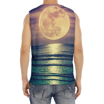 Moon Beach Print Men's Fitness Tank Top