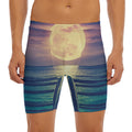 Moon Beach Print Men's Long Boxer Briefs