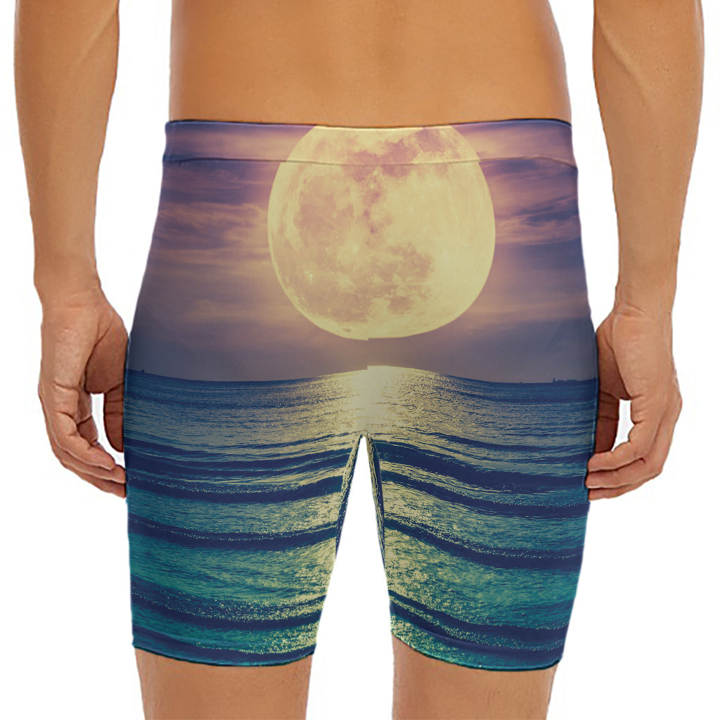 Moon Beach Print Men's Long Boxer Briefs