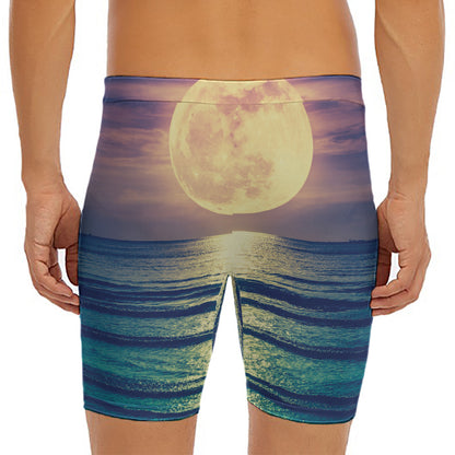 Moon Beach Print Men's Long Boxer Briefs