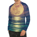 Moon Beach Print Men's Long Sleeve Rash Guard