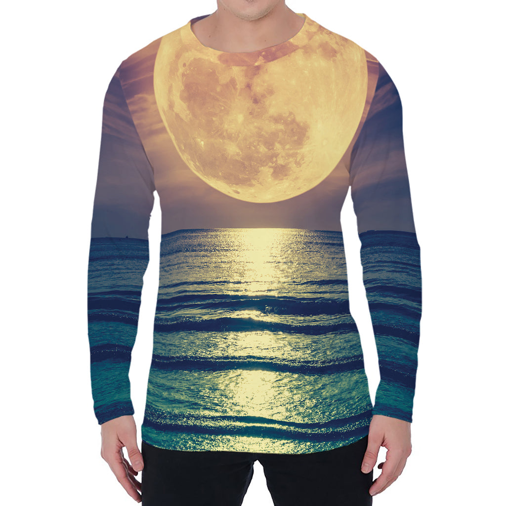 Moon Beach Print Men's Long Sleeve T-Shirt