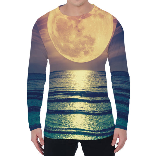 Moon Beach Print Men's Long Sleeve T-Shirt
