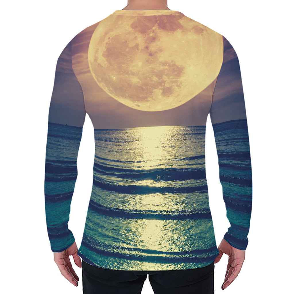 Moon Beach Print Men's Long Sleeve T-Shirt