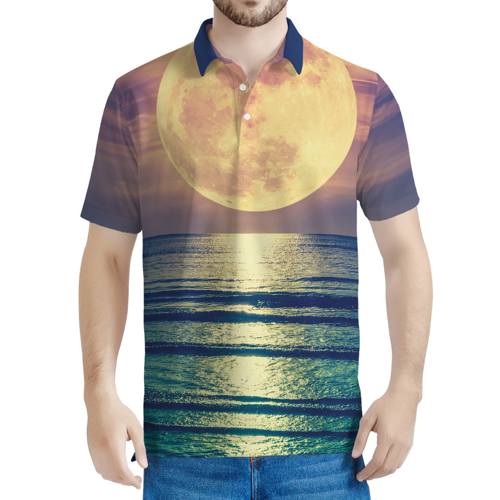 Moon Beach Print Men's Polo Shirt
