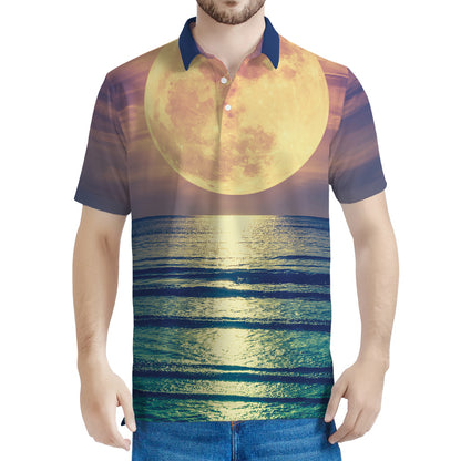 Moon Beach Print Men's Polo Shirt