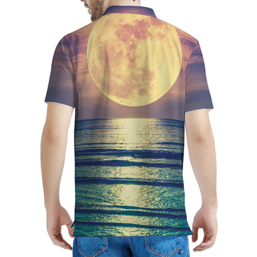 Moon Beach Print Men's Polo Shirt