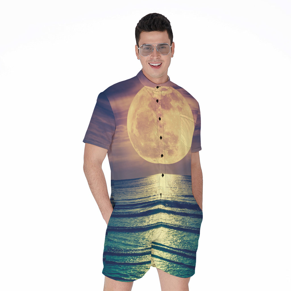 Moon Beach Print Men's Rompers