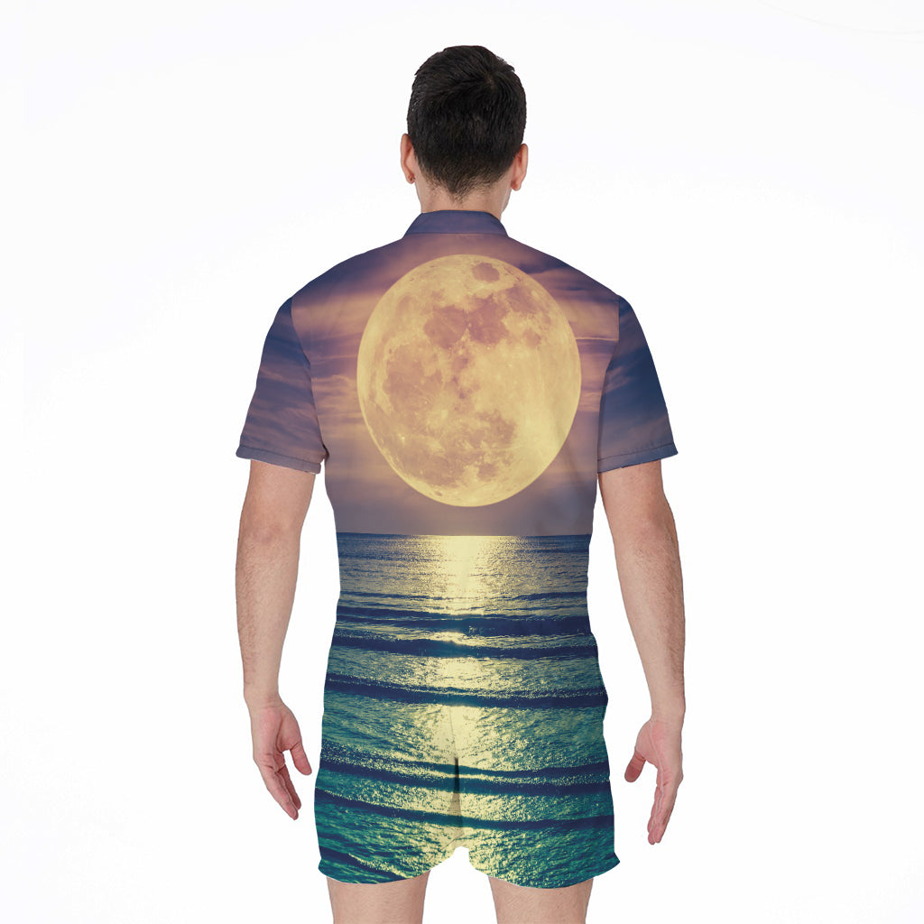 Moon Beach Print Men's Rompers