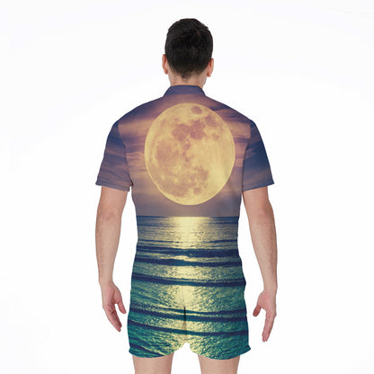 Moon Beach Print Men's Rompers