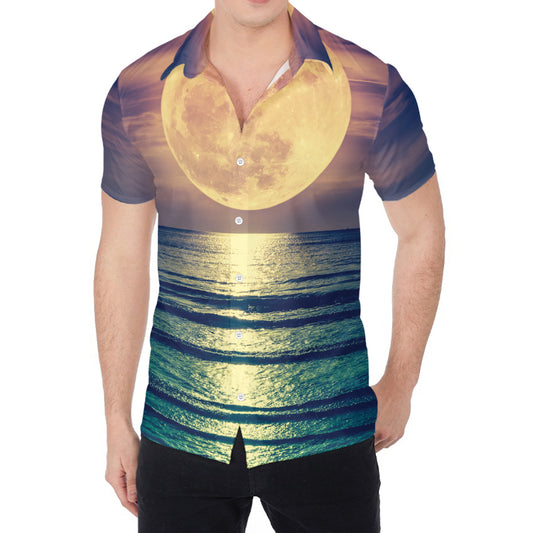 Moon Beach Print Men's Shirt