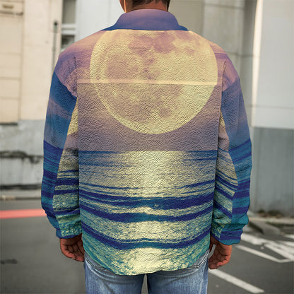 Moon Beach Print Men's Shirt Jacket