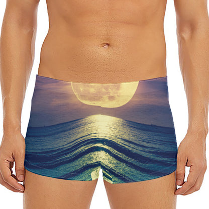 Moon Beach Print Men's Short Boxer Briefs
