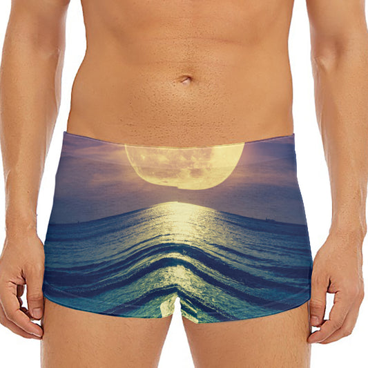 Moon Beach Print Men's Short Boxer Briefs