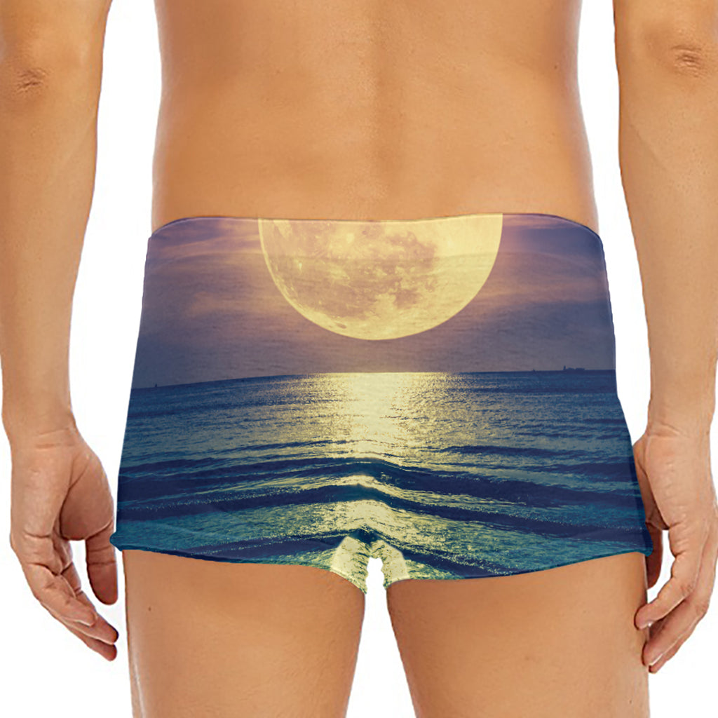 Moon Beach Print Men's Short Boxer Briefs