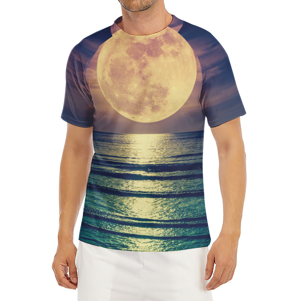 Moon Beach Print Men's Short Sleeve Rash Guard