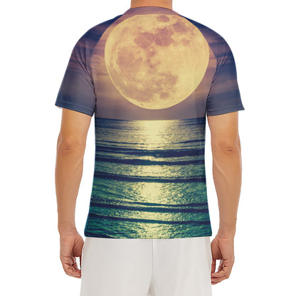 Moon Beach Print Men's Short Sleeve Rash Guard