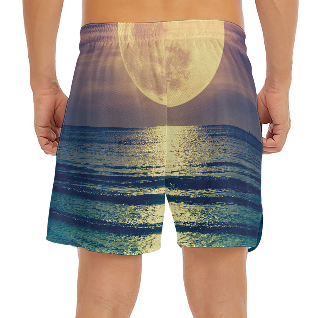 Moon Beach Print Men's Split Running Shorts